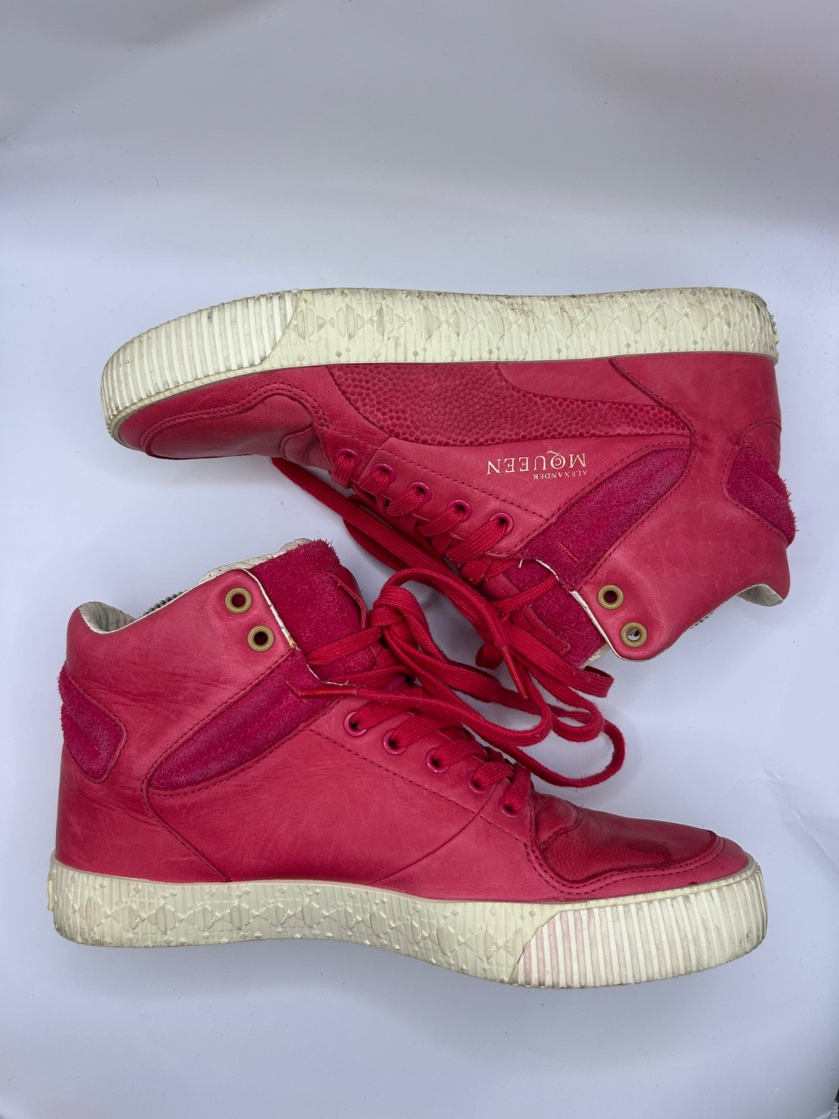 Alexander McQueen Puma High Top Sneakers Pink Red Leather Size EU 37 Rare