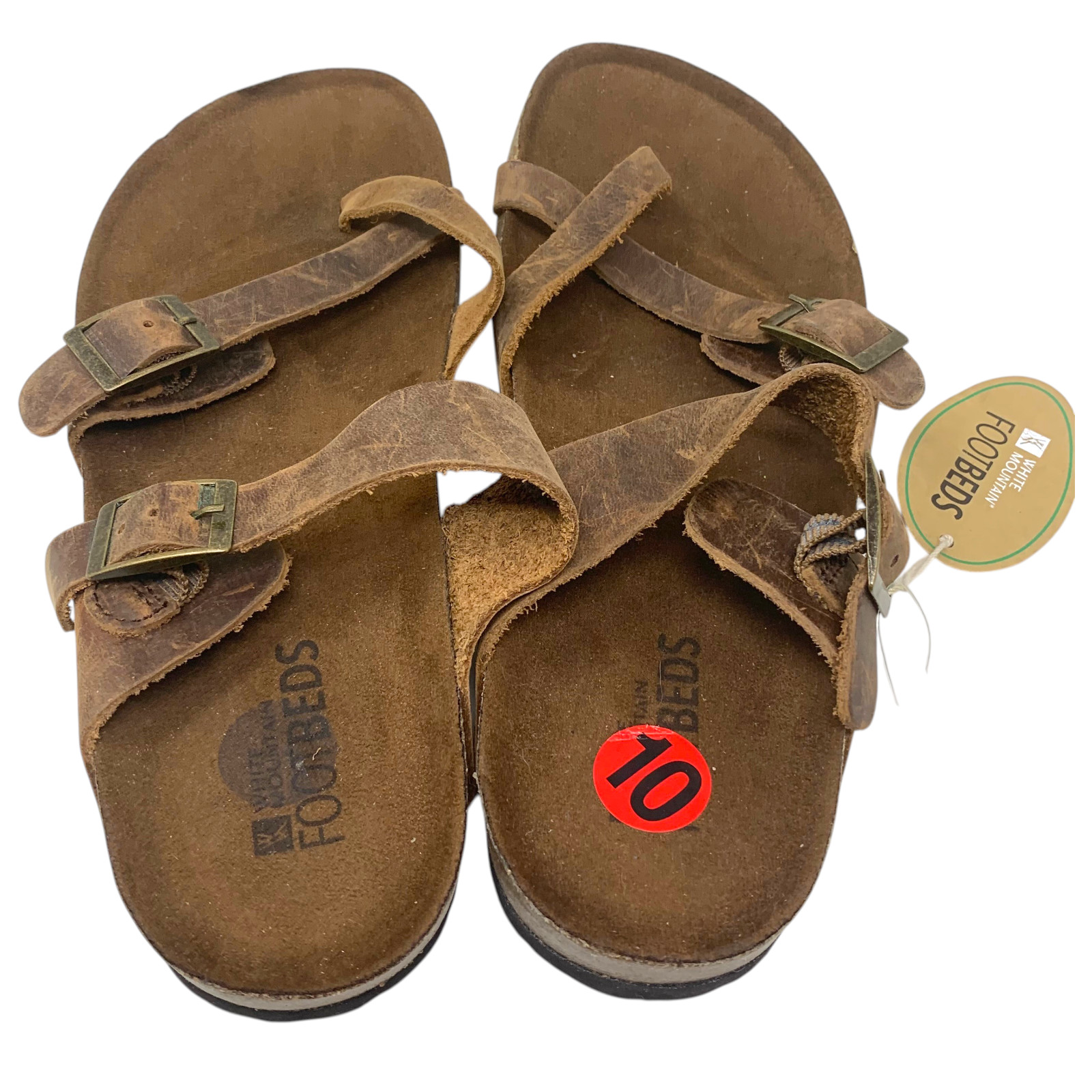 White Mountain Gracie Sandals Sz 10 Brown Distressed Leather Cork Footbed NWT