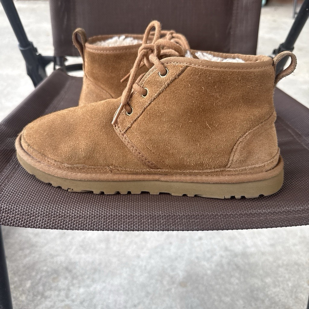UGG Brown Suede Chukka Ankle Boots Lace-Up Lined Fur Trim Round Toe US 7