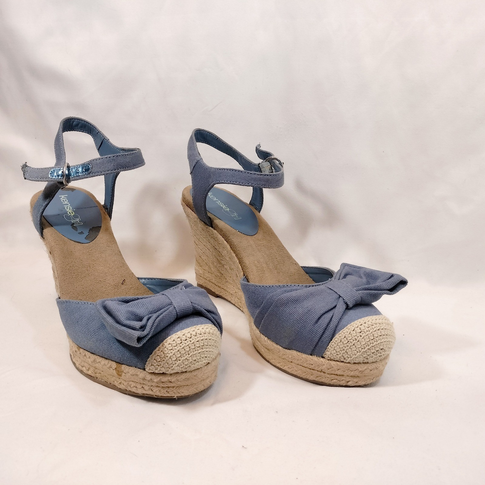 Kensie Girl Blue Espadrille Wedges; Bow Accent Ankle Strap Platform Sandals