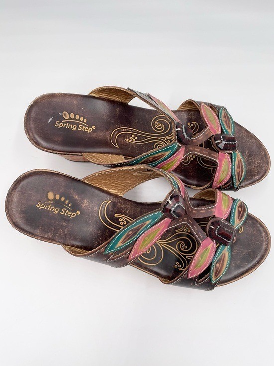 Spring Step Bonita Sandals Women’s Size 40 US 9 Bohemian Artsy Colorful Leaf