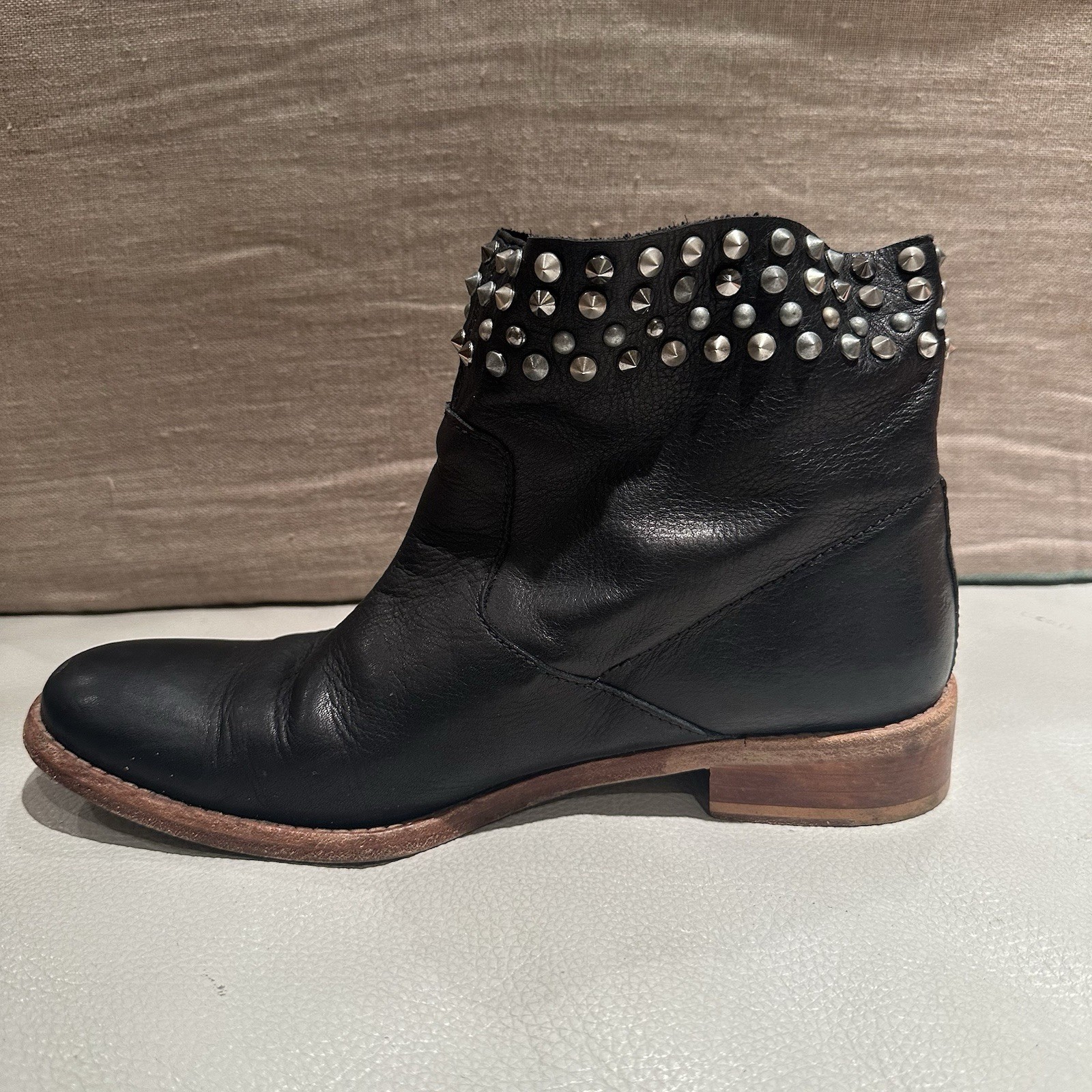 Zadig & Voltaire Low Marlow Black Leather Studded Ankle Boots Size 36 US 6.5