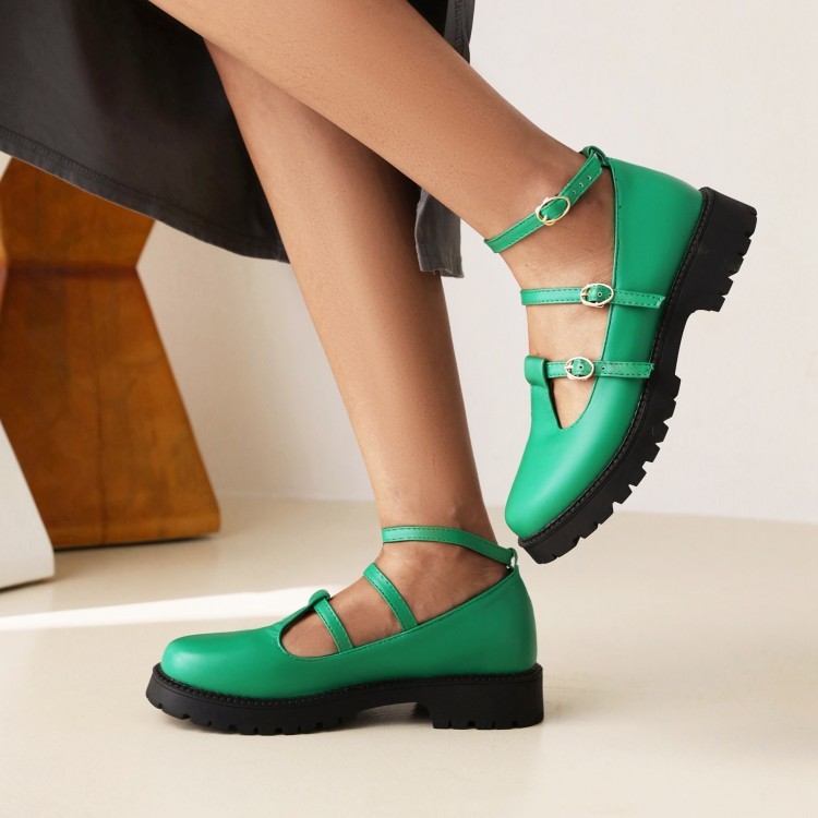 Women’s Girls Outdoor Mary Janes Ankle T-Strap Low Heel Faux Leather Pump Shoes