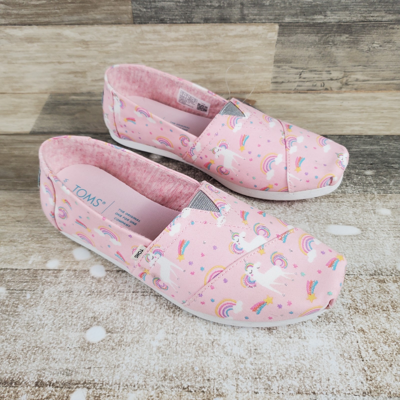 Toms Alpargata Womens Shoes Sz 6 Pink Almond Blossom Unicorn Print Slip On Flats