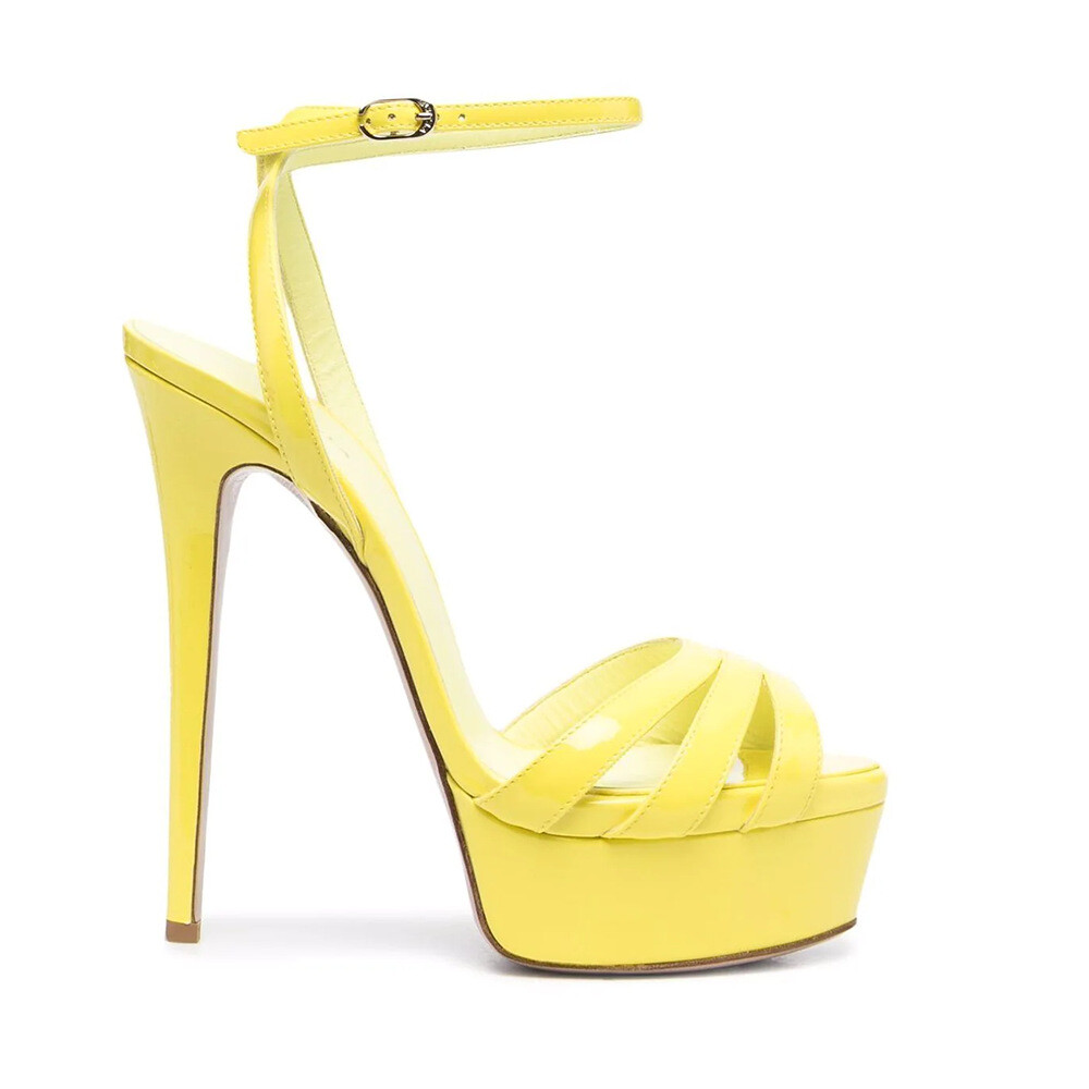 Women’s Ankle Strap Platform Sandals Dress Slingback Evening Shoes Shiny Leather