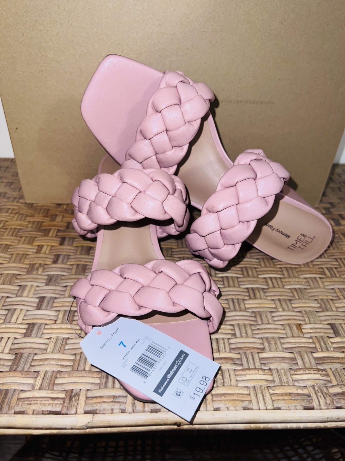 Time and Tru Women’s 3.25″ Chunky Block High Heel Slip On Sandals Braided