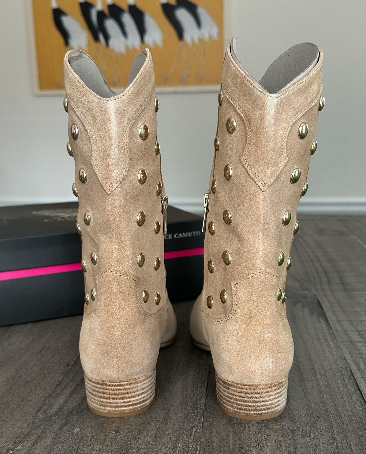 Vince Camuto Women’s Prilie Studded Bootie US 10M Tortilla color