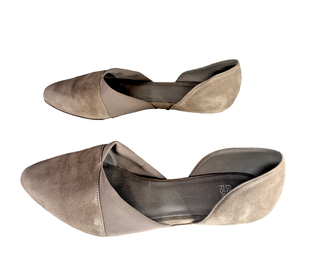 Eileen Fisher Asha Suede Flats Taupe Pointed Toe Slip On Comfort Women 8.5