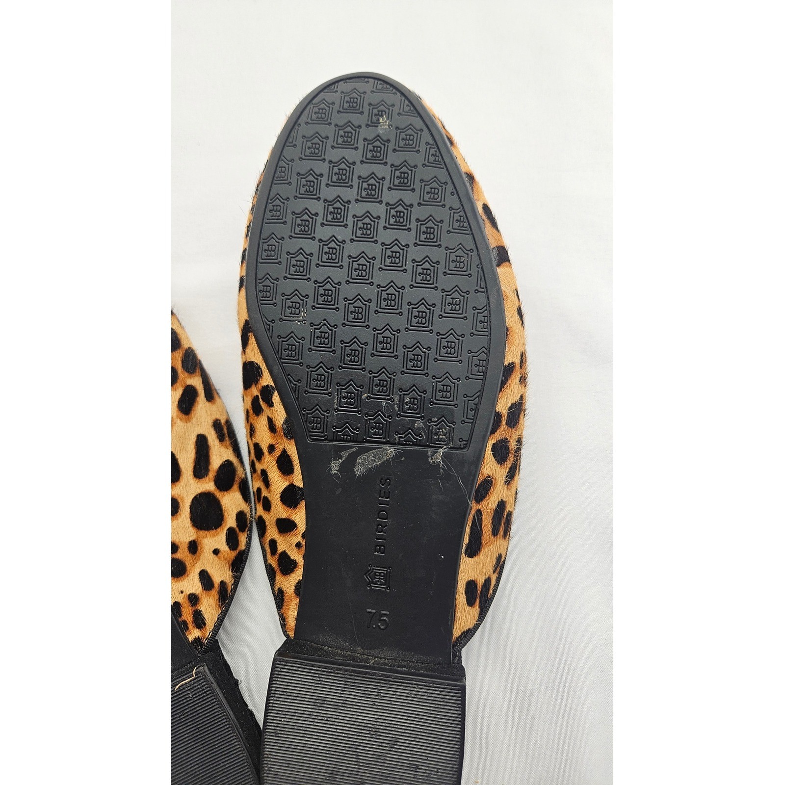 Birdies Phoebe Leopard Print Calf Hair Mules Slides Women 7.5 Brown Black Animal