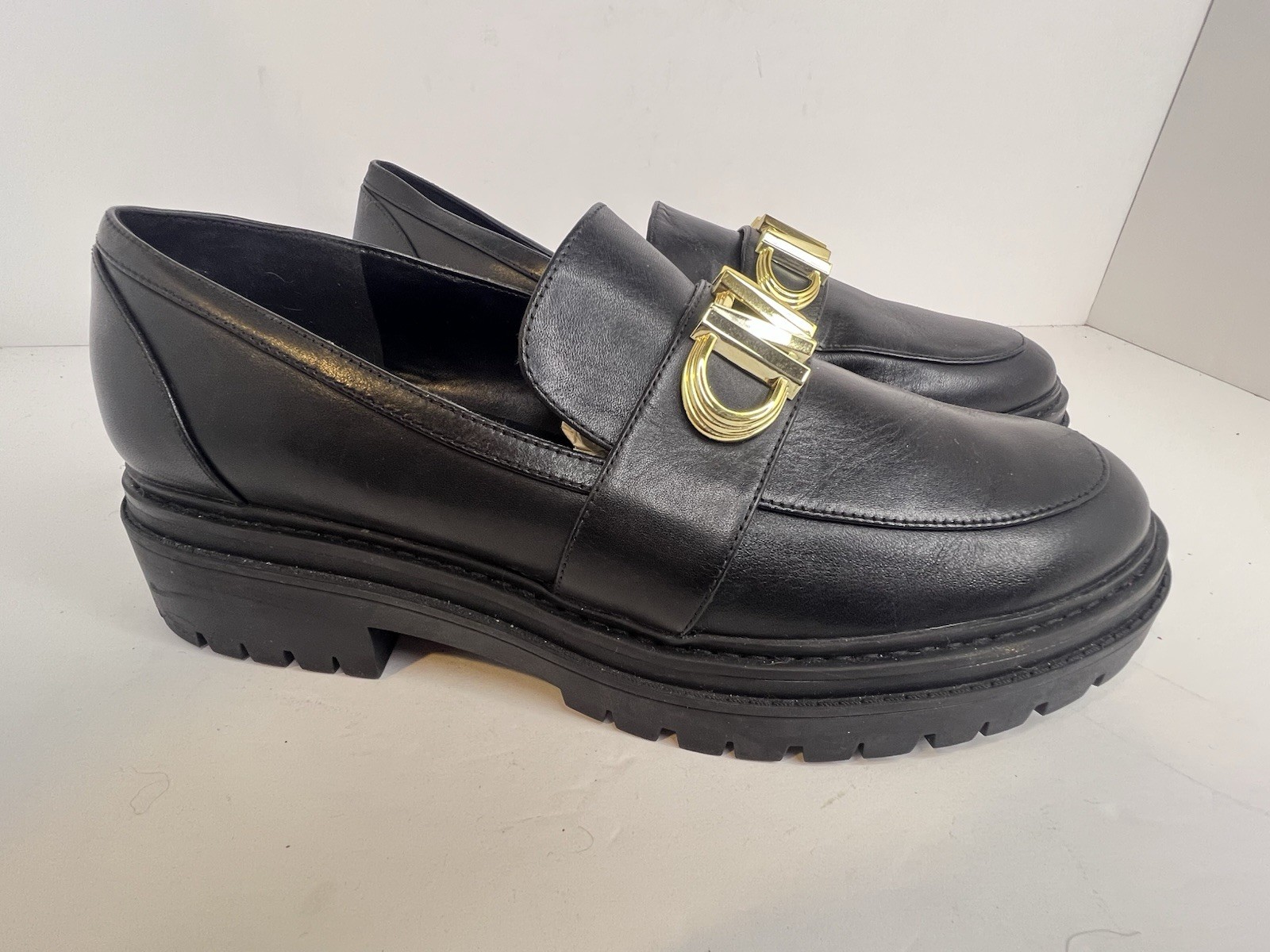 Michael Kors Parker Lug Loafer MK Chain Leather Black Size 11M