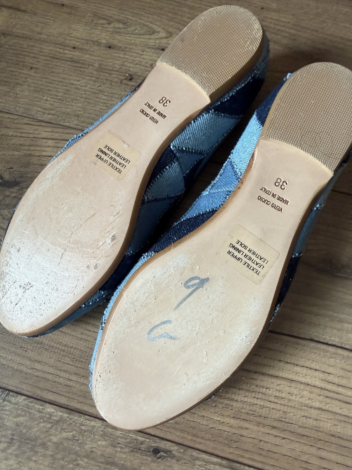 Sundance Made In Italy Women’s Size 38 Blue Chevron Patchwork Denim Loafer Flat