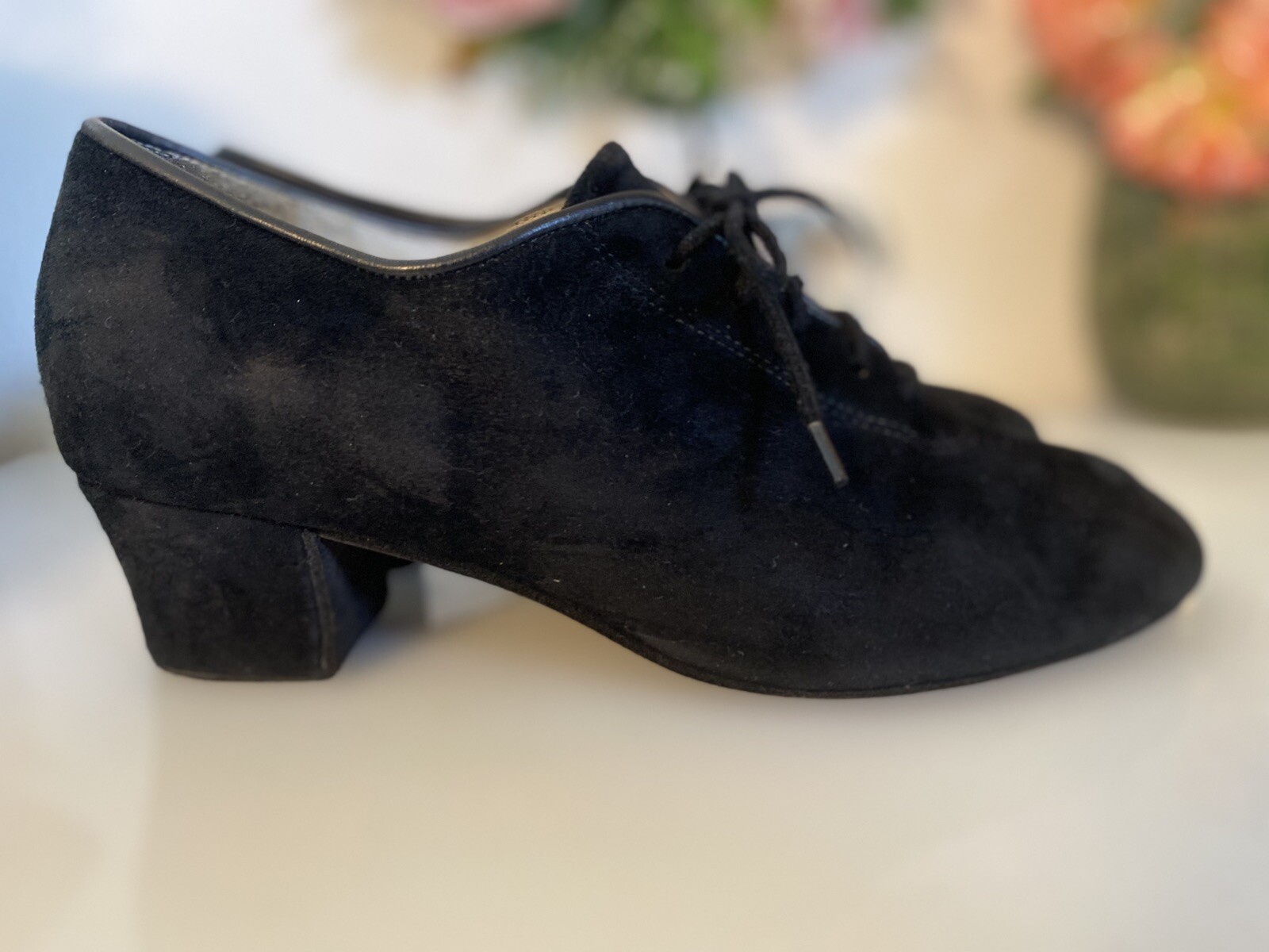 Vintage Celebrity Suede Handmade In USA Black Lace Up Heel Shoes Women Size 7.5