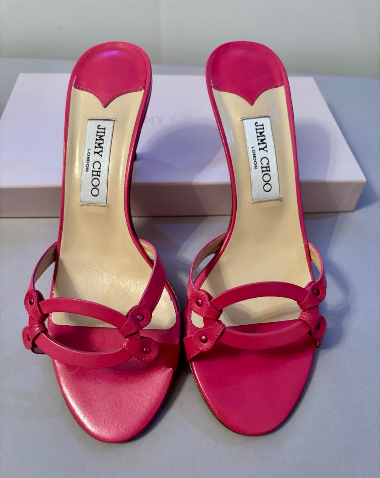 New Jimmy Choo Pink Fuchsia Sandals Shoes Heels w Box Italy Leather Summer 40