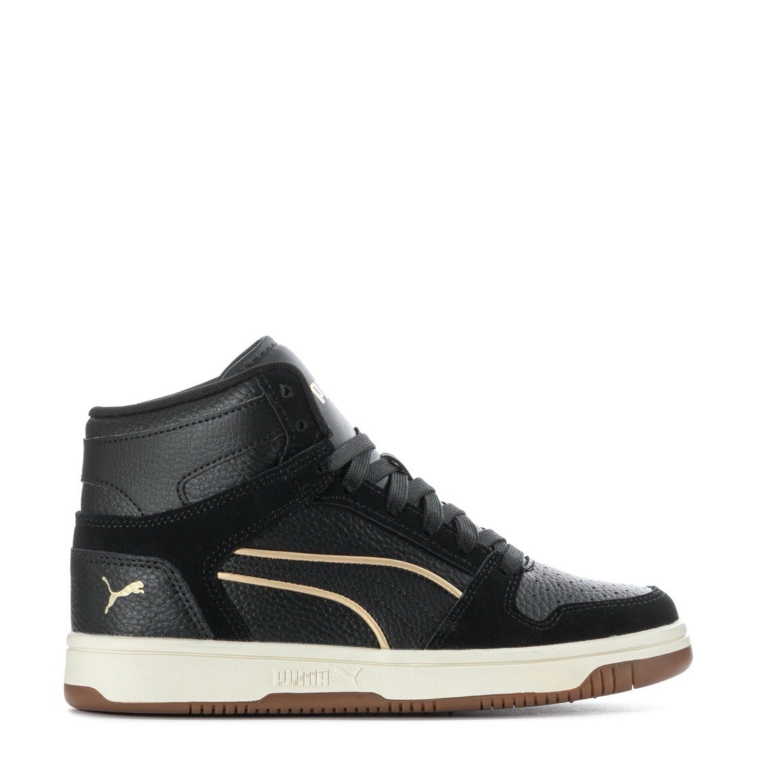 Puma Womens Size 9.5 Rebound Layup Luminous High Top Sneakers Black Gold Shoes