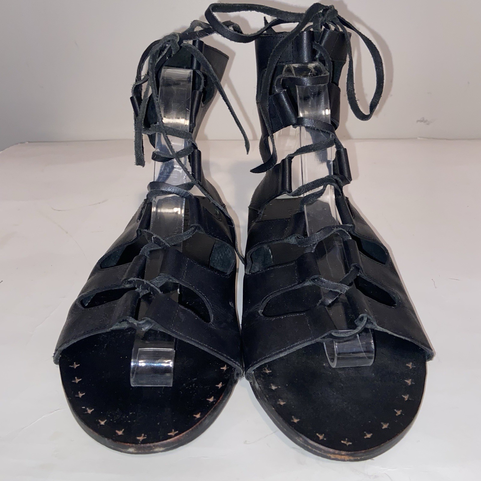 Sol Sana Shoes Womens Size 7.5 EU 38 Black Leather Strappy Sandals Boho Goth