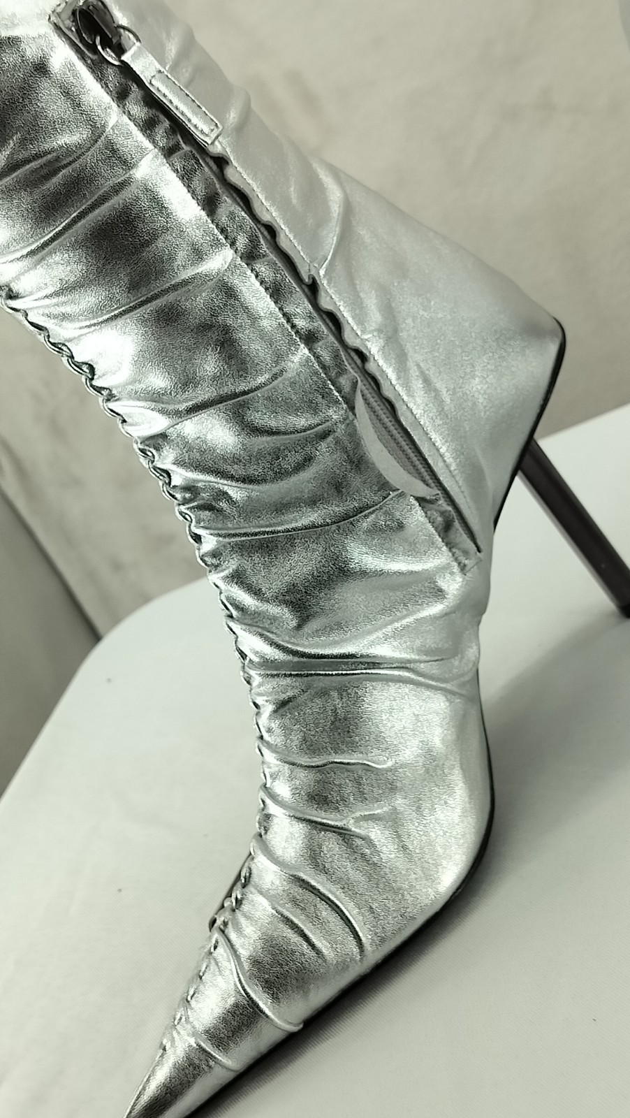GIABORGHINI Parisi Silver High Heel Leather Boot