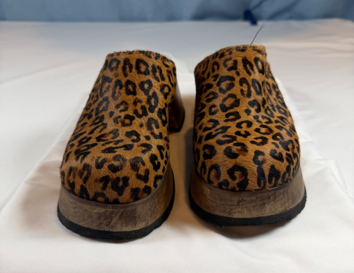 Womens 9 Bongo Leopard Platform Clog Mules Wood Slip On Shoes Y2K Vintage Rare