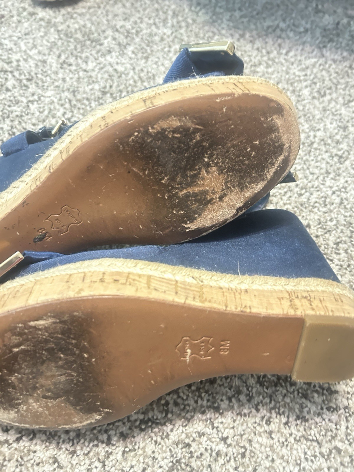 Tory Burch Blue Wedge Ankle Strap Sandals Bow Logo Buckle Women’s US 8