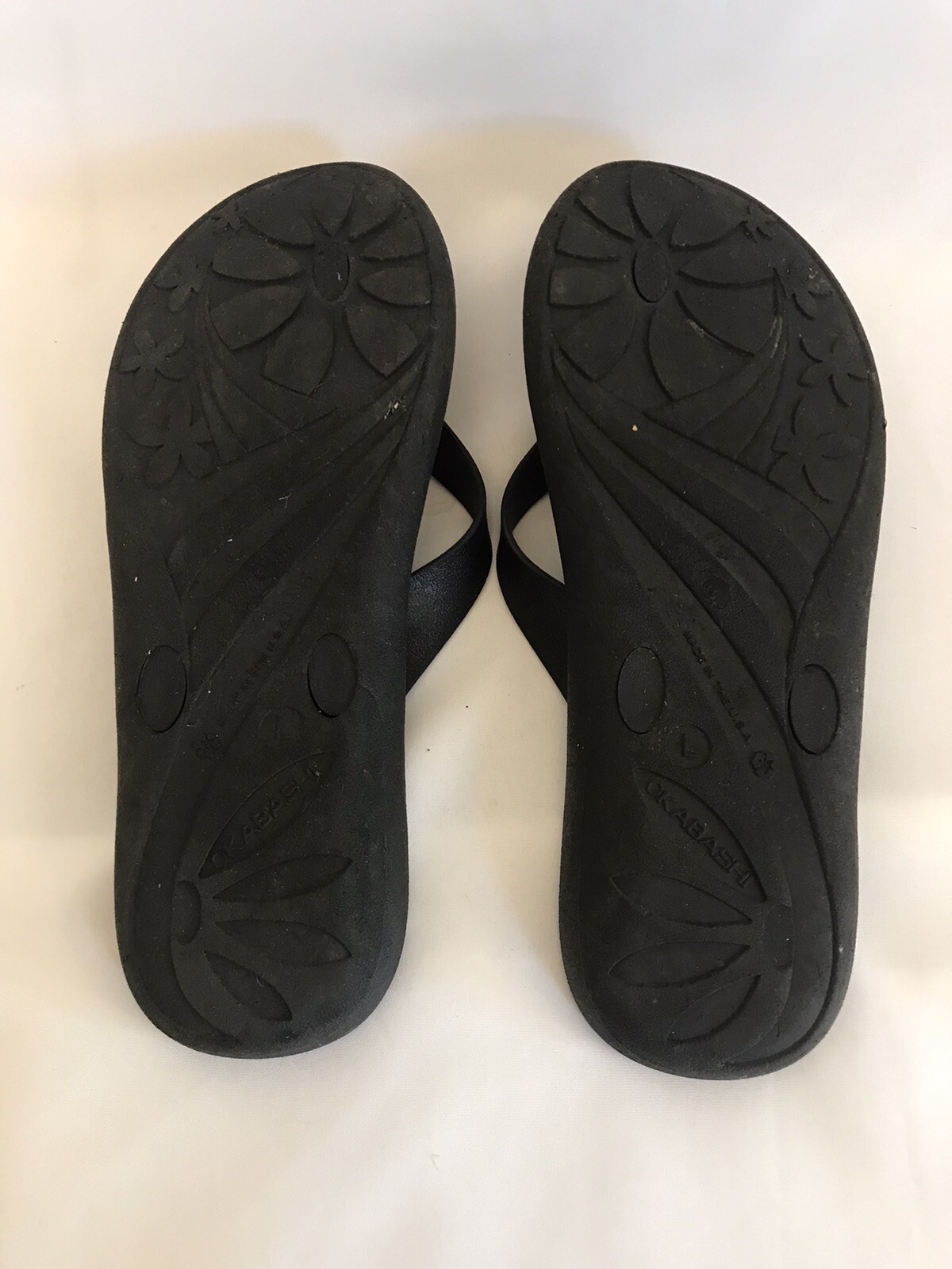 Okabashi Women’s Size L 9-10 Flip Flop Ortho Style Black Flats Sandals Made USA