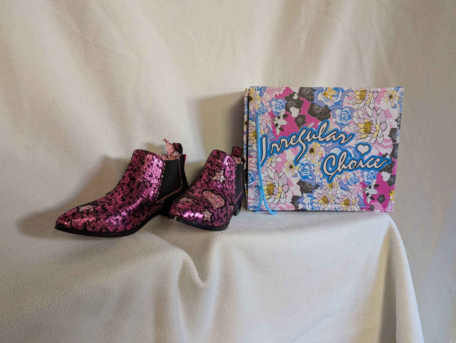 Irregular Choice Starlight Impress Pink Glitter Chelsea Boots UK 39/US 8 NIB