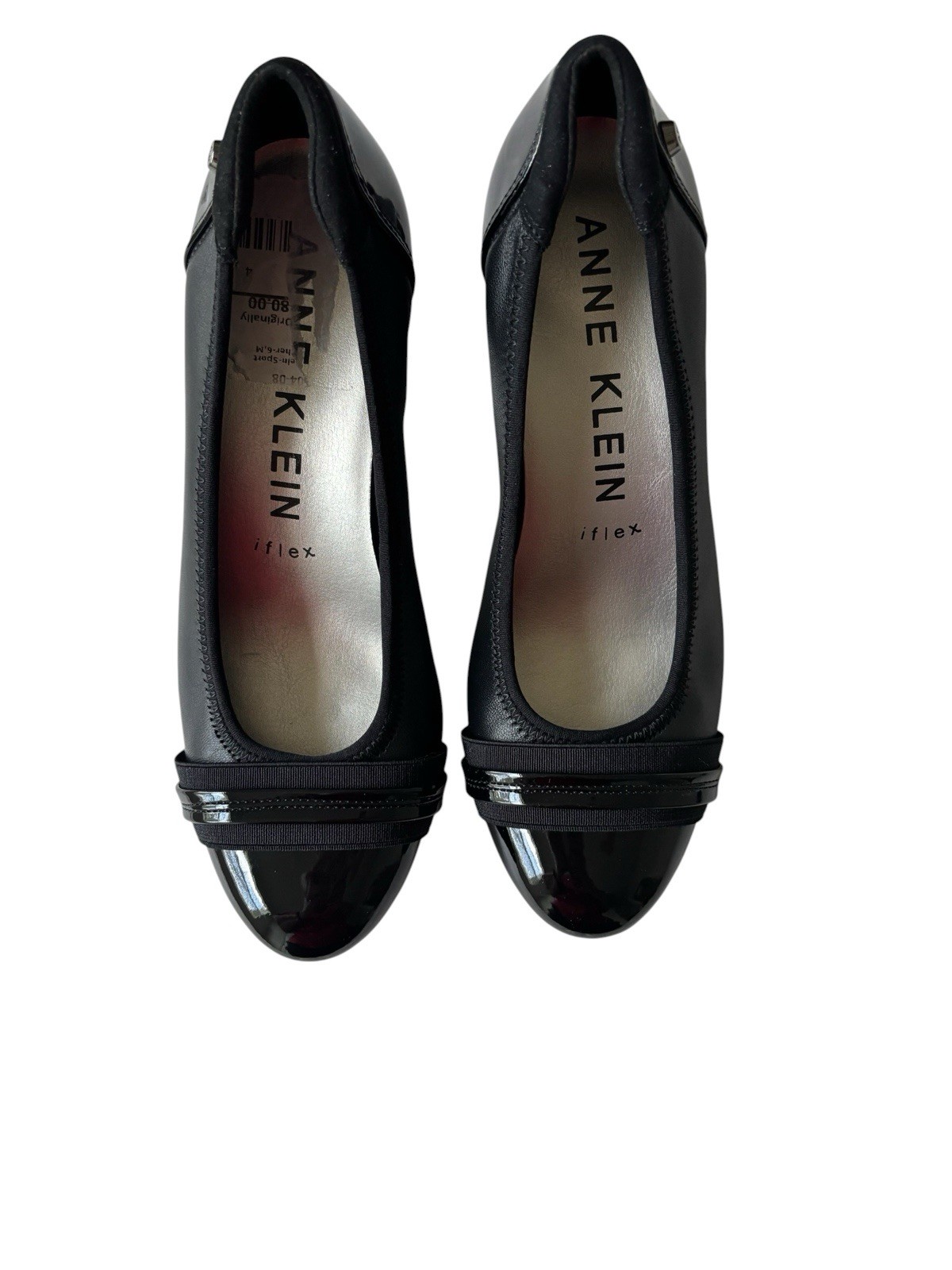 Anne Klein iFlex Black Patent Cap Toe Block Heel Pumps Sz 6M New No Box