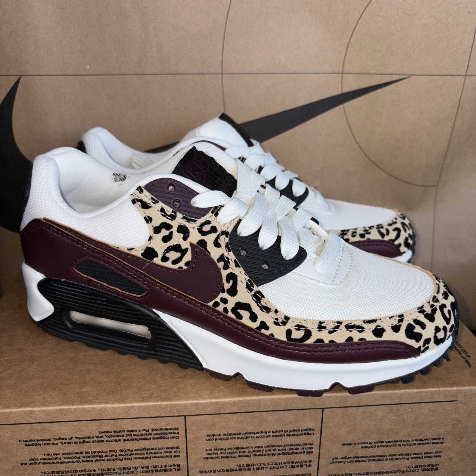 NEW Nike Air Max 90 Leopard Burgundy Animal Print NBY IF1619-102 Women’s Size 6