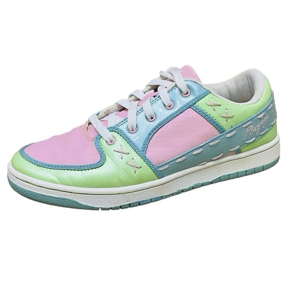Playboy Rare Vintage 90s Sneakers Green Pink Blue Candy Stitches/Detail Logo 8.5