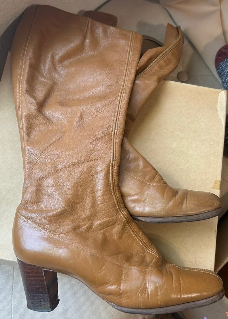 Vintage Boho 1970s Tall Leather Boots Risqué Women’s Size 5.5 Hippie Woodstocks