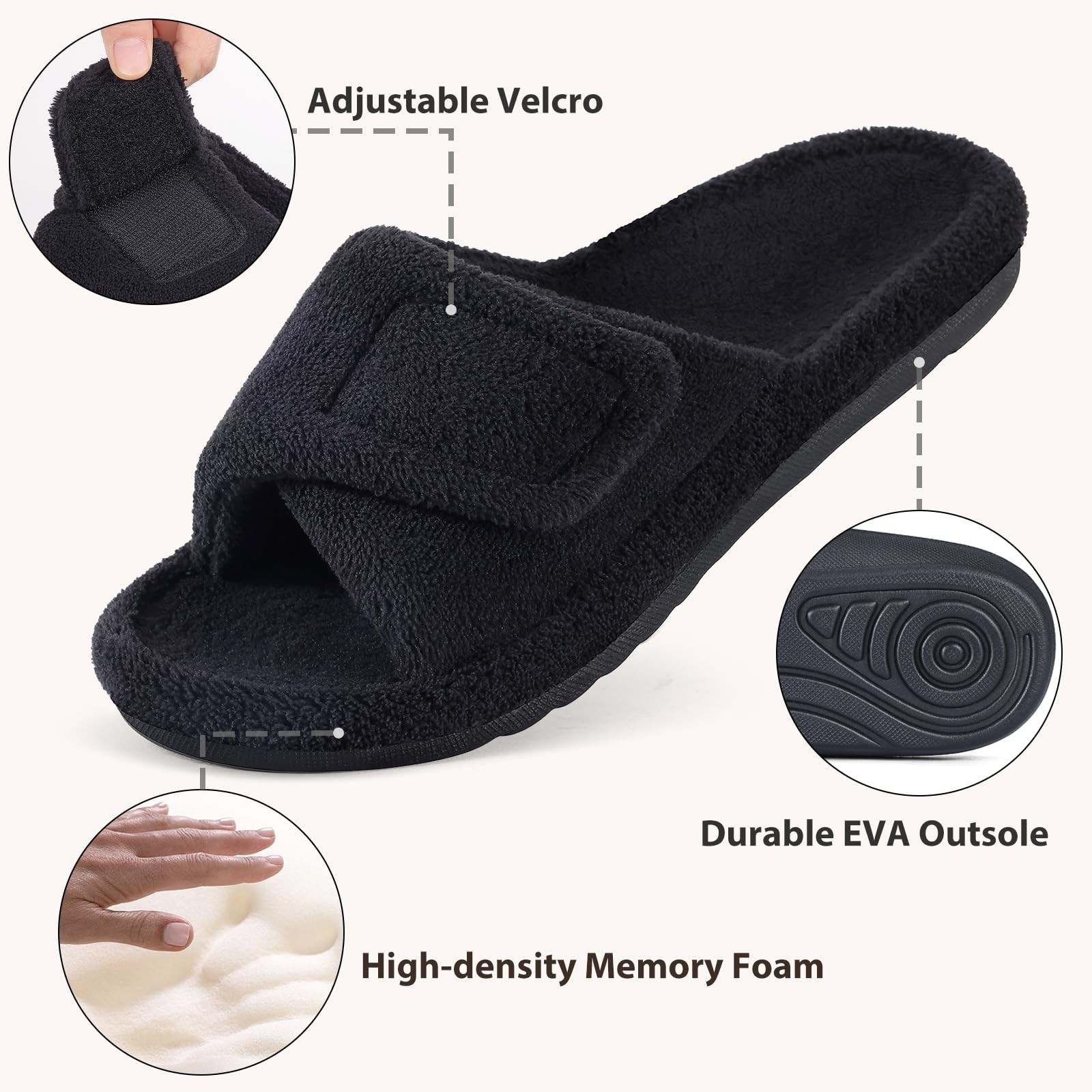 Litfun Women’s Orthopedic Slippers with Arch 5.5-6 Women/4-4.5 Men, Black