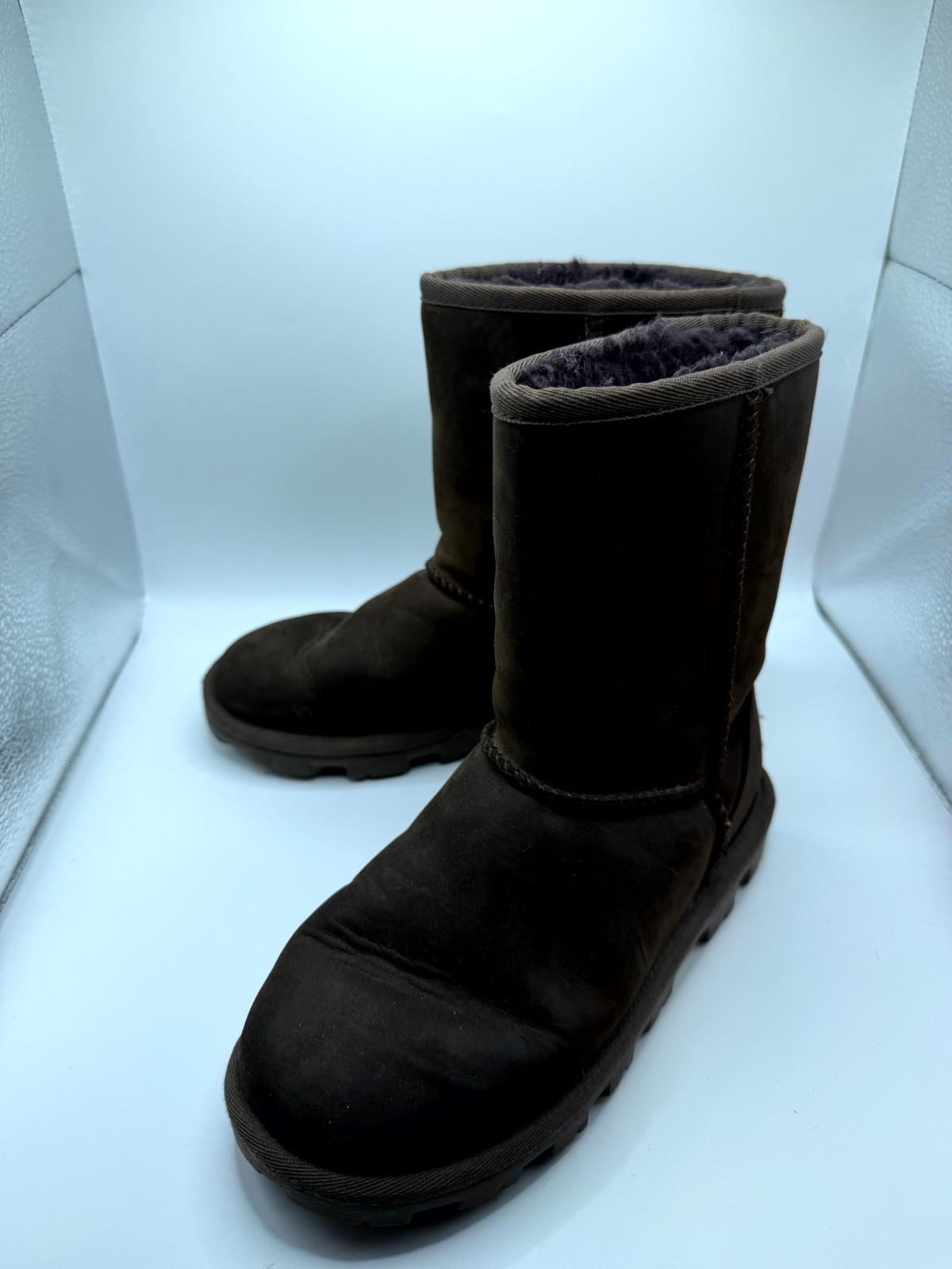 UGG Essential Short Womens 5 Brown Leather Round Toe Waterproof Winter Snow Boot