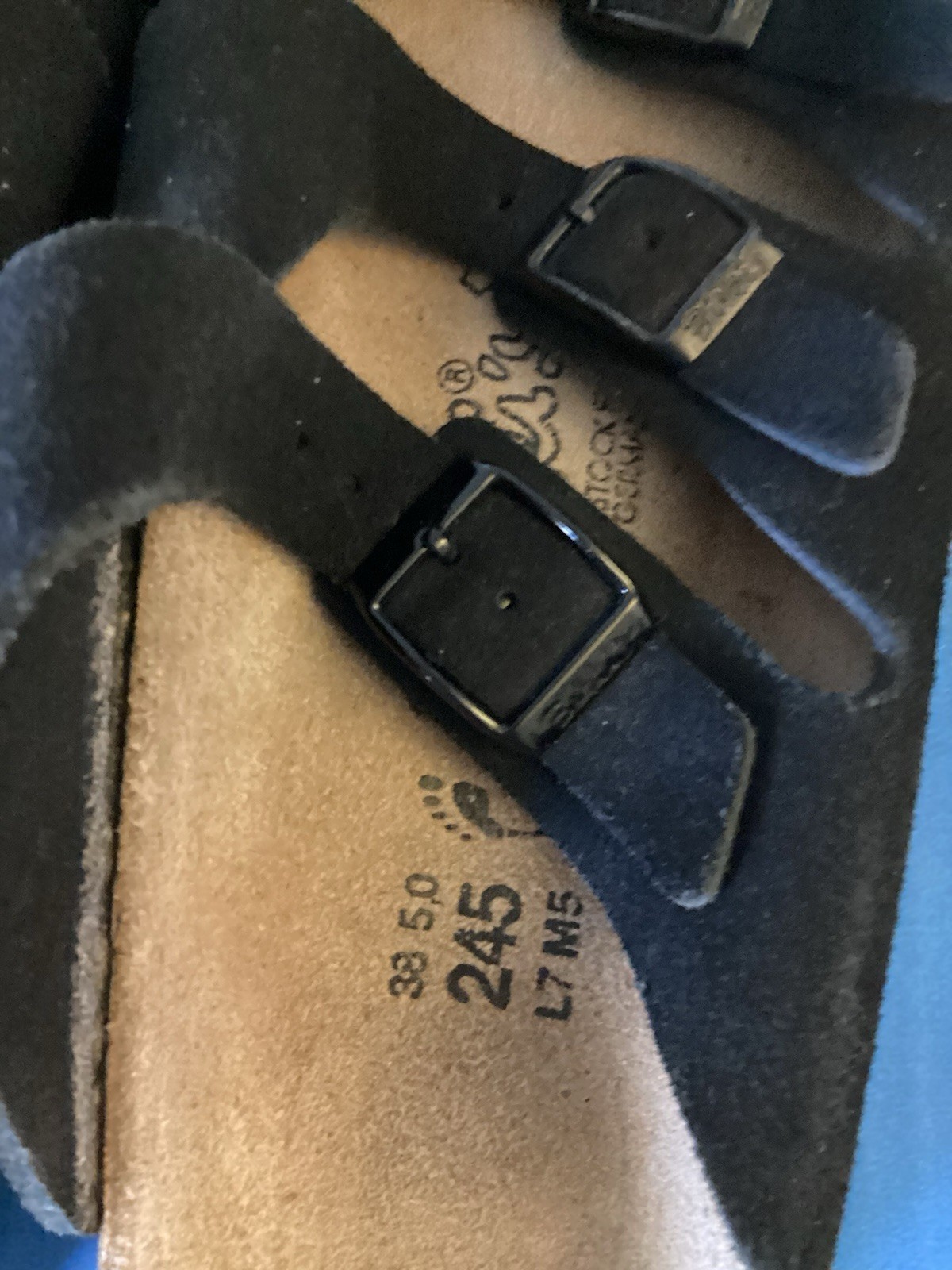 Birkenstock Birkies Sandals Size 7 Medium Black Suede With Brown Footbed