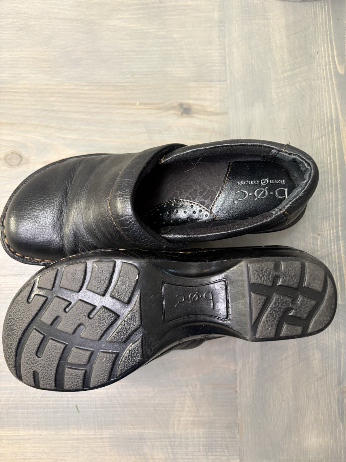 b.o.c. Born Concept Women’s Black Leather Slip-On Comfort Block Heel 7M