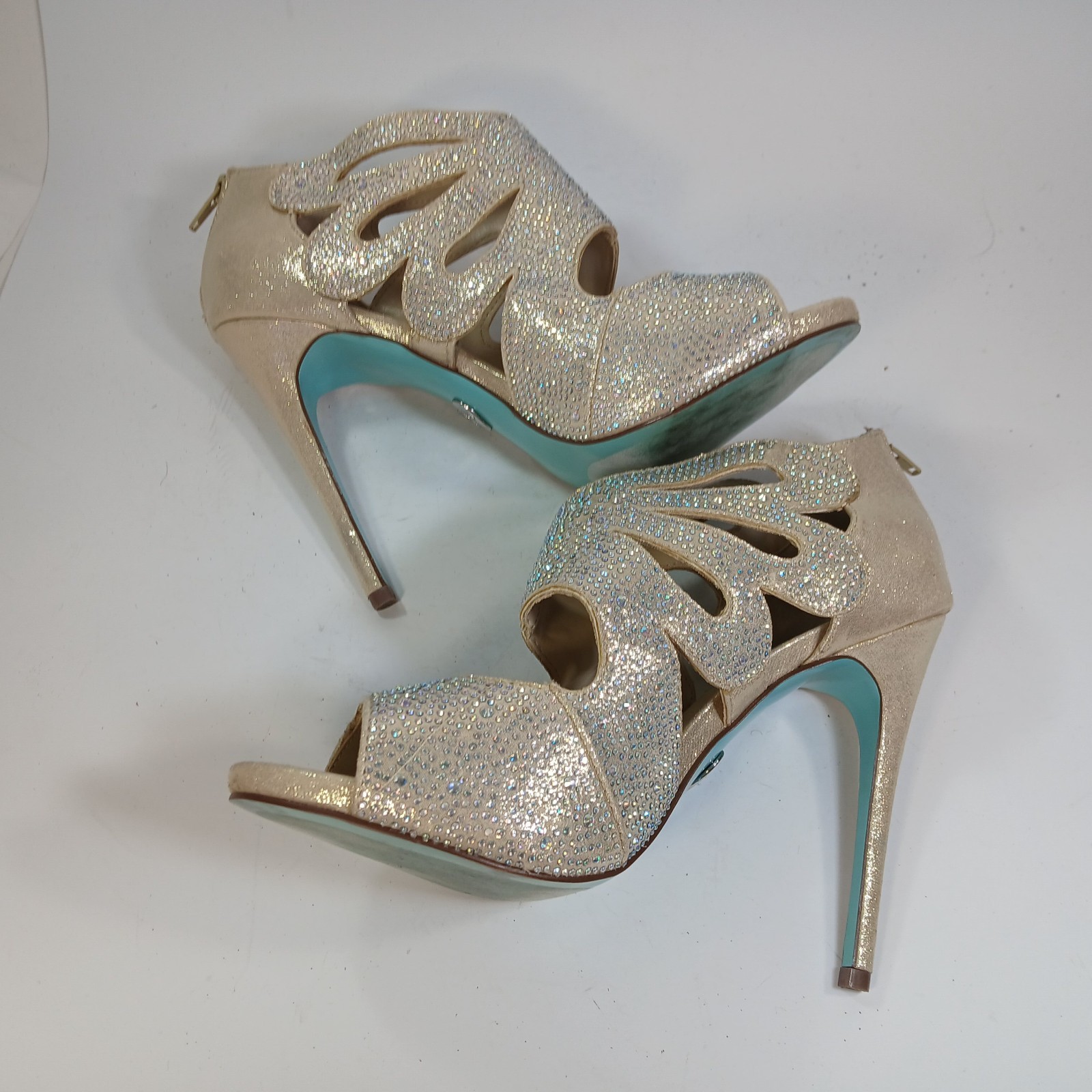 Blue By Betsey Johnson Nola Silver Crystal Bridal Stiletto Heels Open Toe 9.5 M