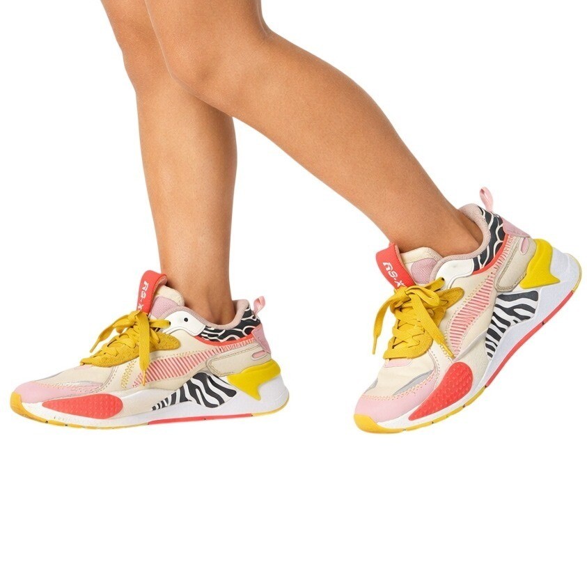 Puma RS-X Wildcats Womens Sneakers Pink Yellow Zebra Animal Print Size 5.5