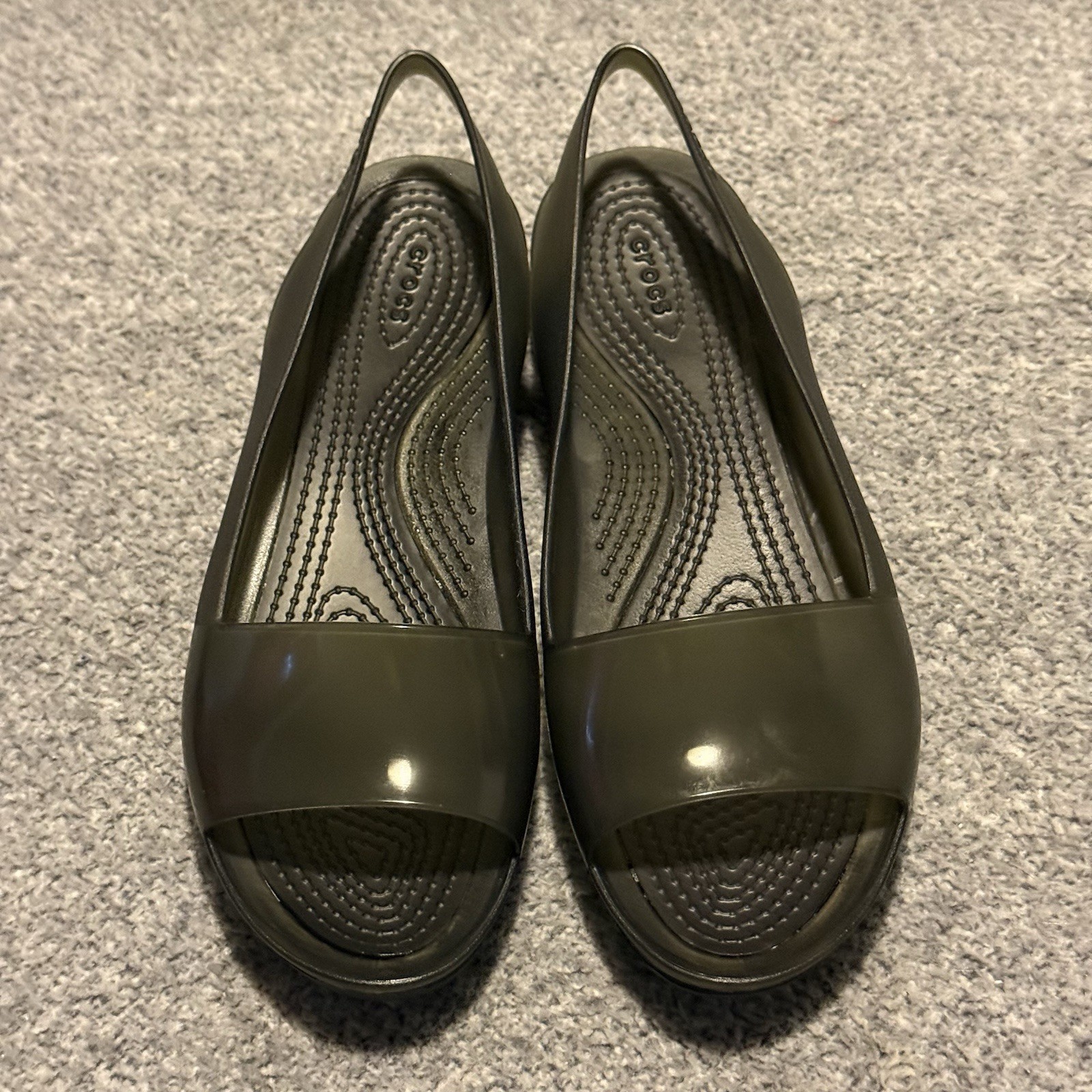 Crocs Black/Gray Isabella Jelly Slingback Shoes Peep Toe Slip On Size 9 NWOT