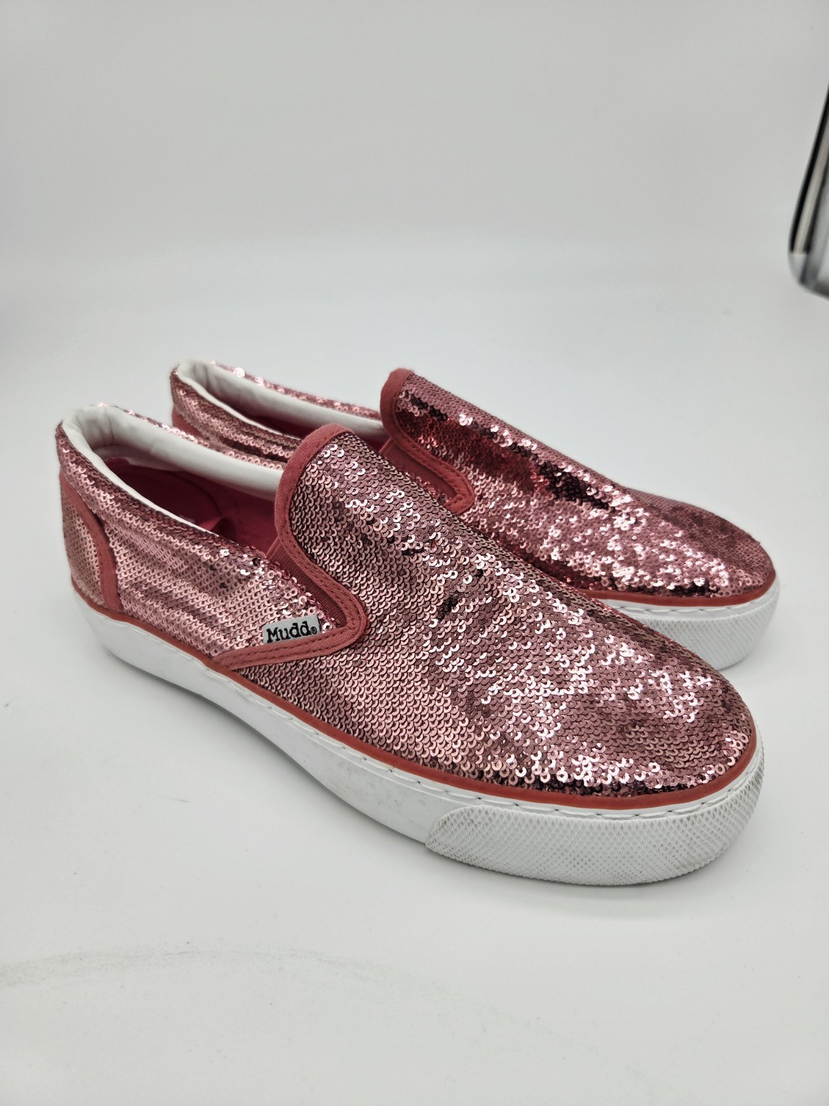 Mudd Poppy PINK Sequin slip-on Sneakers White platform sole Womens 9 NEW Shoes