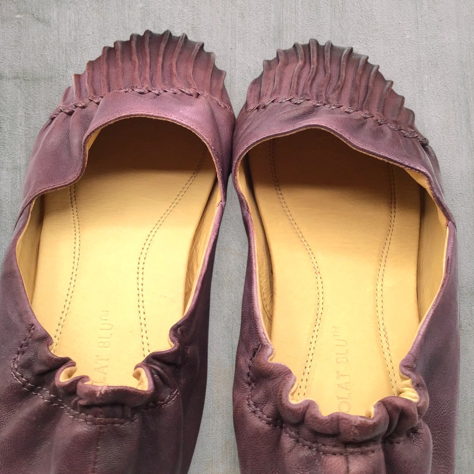 Chocolat Blu CAM2 Plum Purple Leather Pleated Ballet Flats Shoes Moccasin Sz 8.5