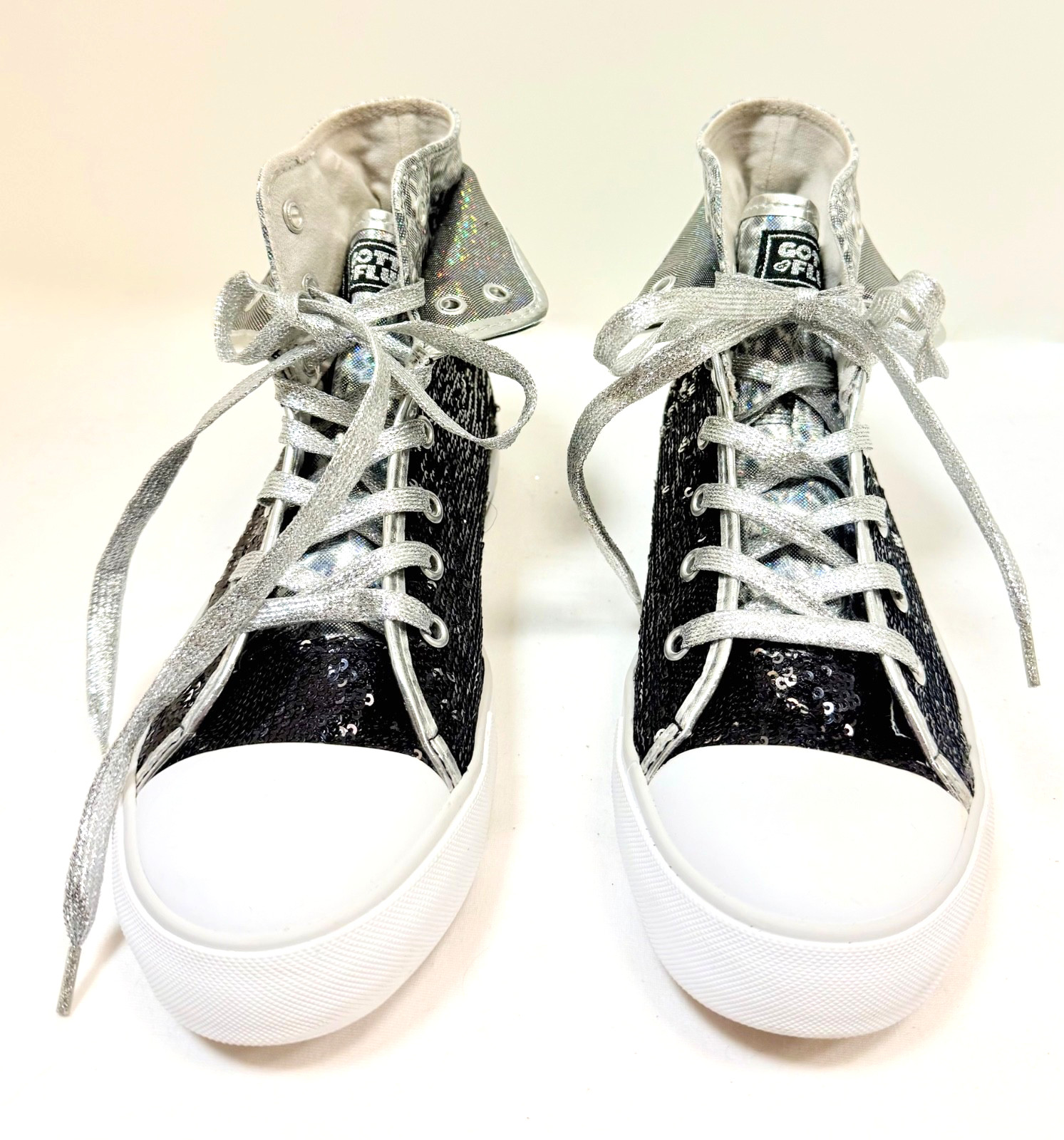 Gotta® Flurt Women’s size 8 Black/Silver Sequin Hi-Top Convertible Sneakers NIB