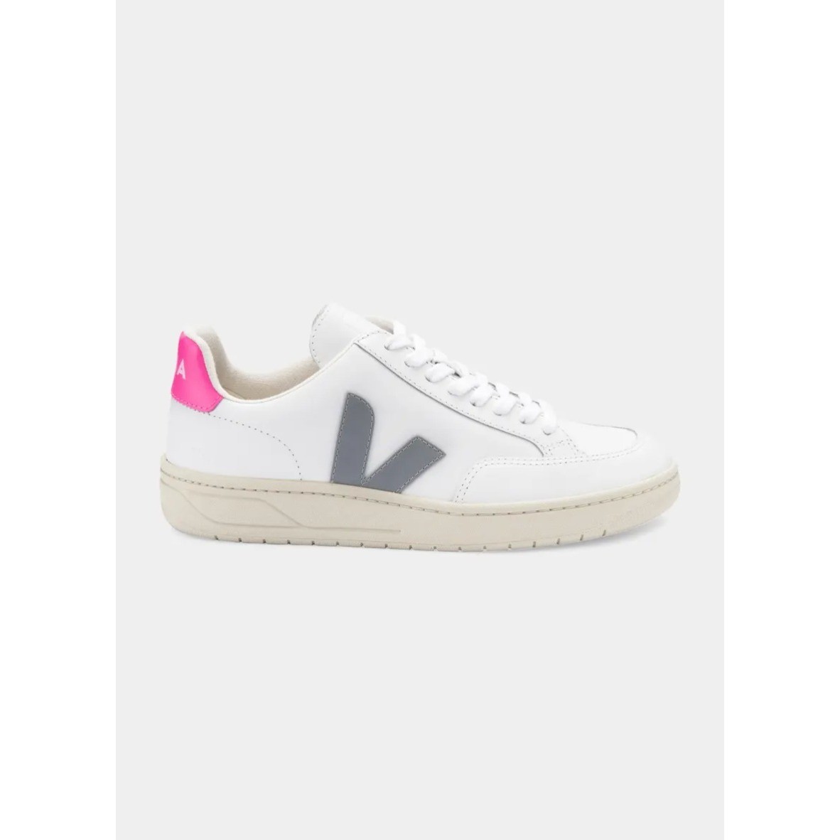 VEJA V-12 Sneakers Womens EU36/US5 White Hot Pink Leather Minimalist Casual EUC