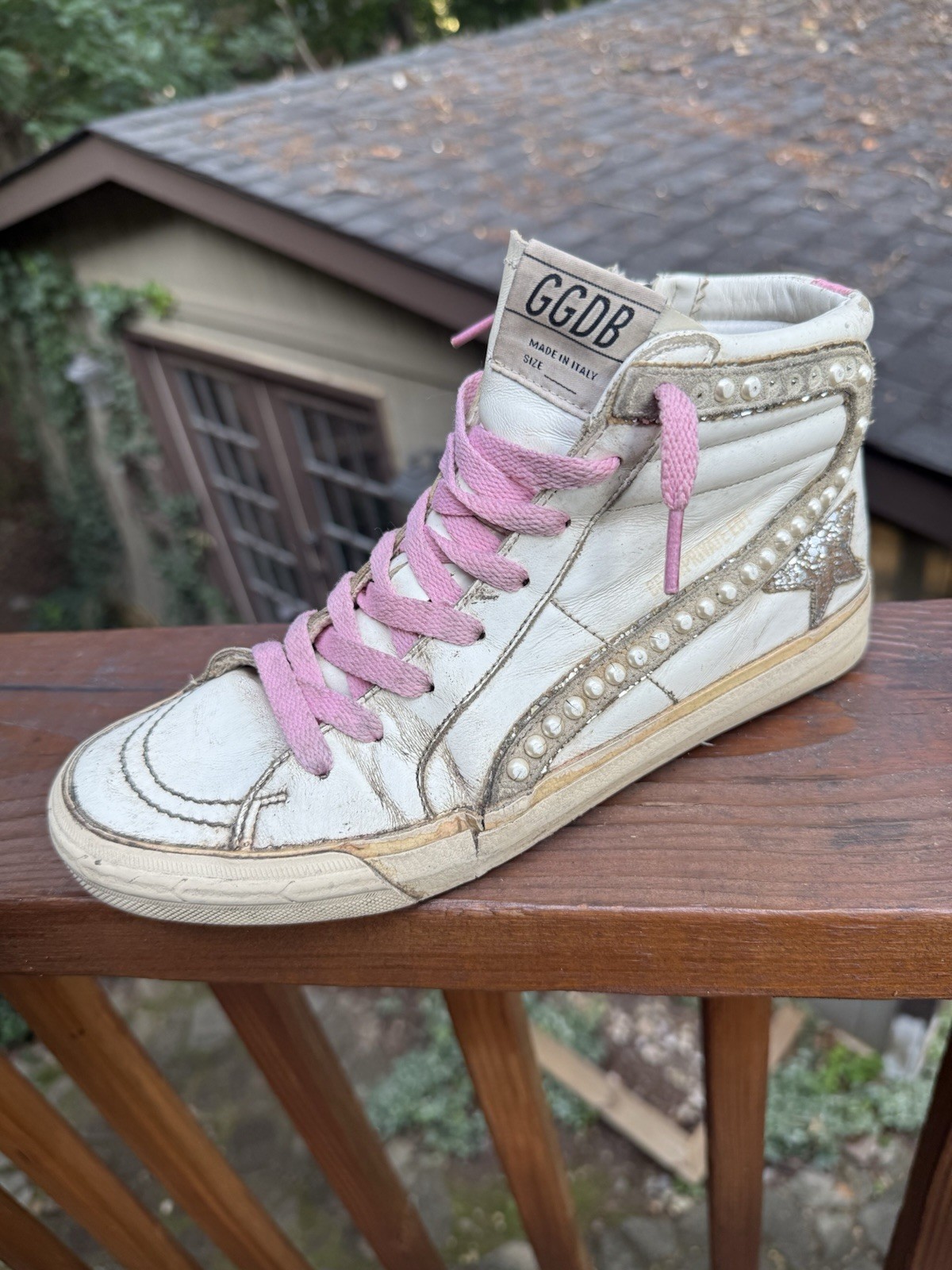 Golden Goose Slide Pink Suede White Canvas Women’s Size EU 38 / US 8