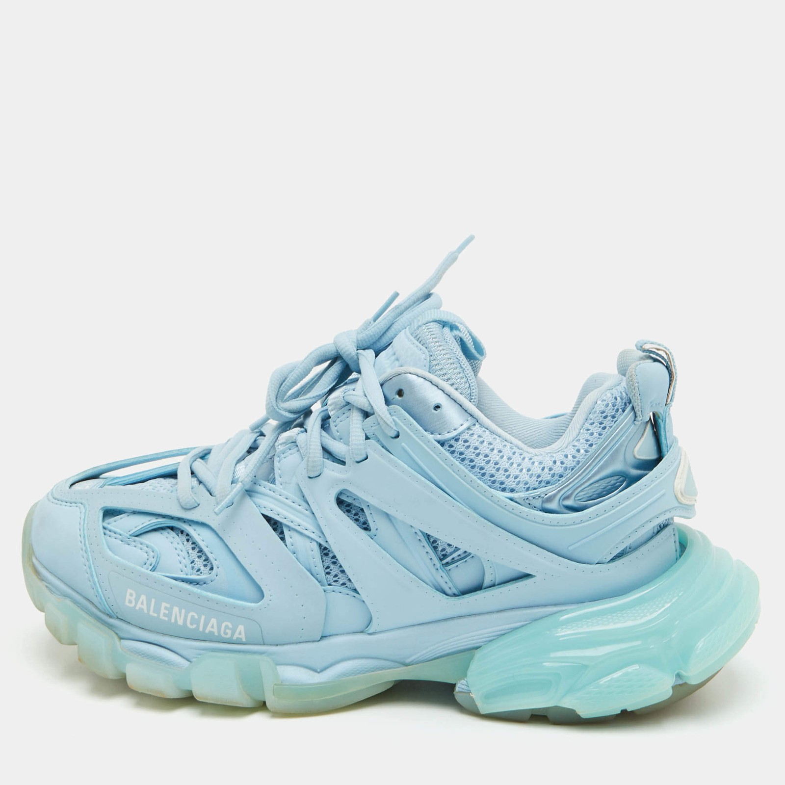 Balenciaga Track Size 37 Blue Faux Leather and Mesh Lace Up Sneakers