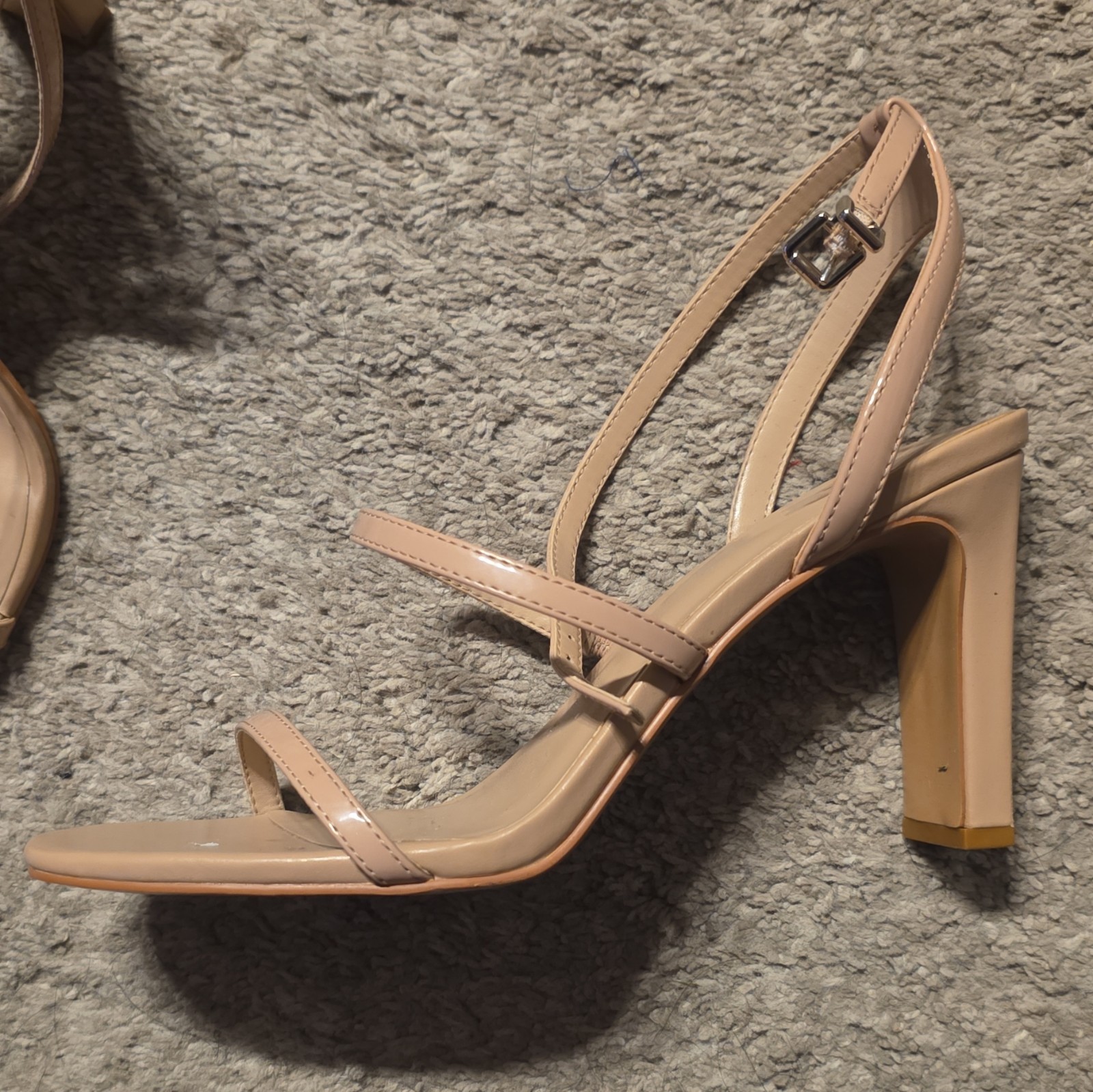 Mix No. 6 Women’s Beige Strappy Ankle Strap Open Toe Buckle Heel, US 9