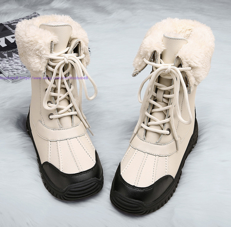 Womens Faux Leather Winter Snow Boots Warm Fleece Shoes Mid Calf Walking Boots
