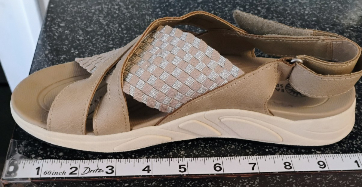 Earth Spirit Shoes Womens Size 7 Taupe Metallic Woven Slingback Sandal Comfort