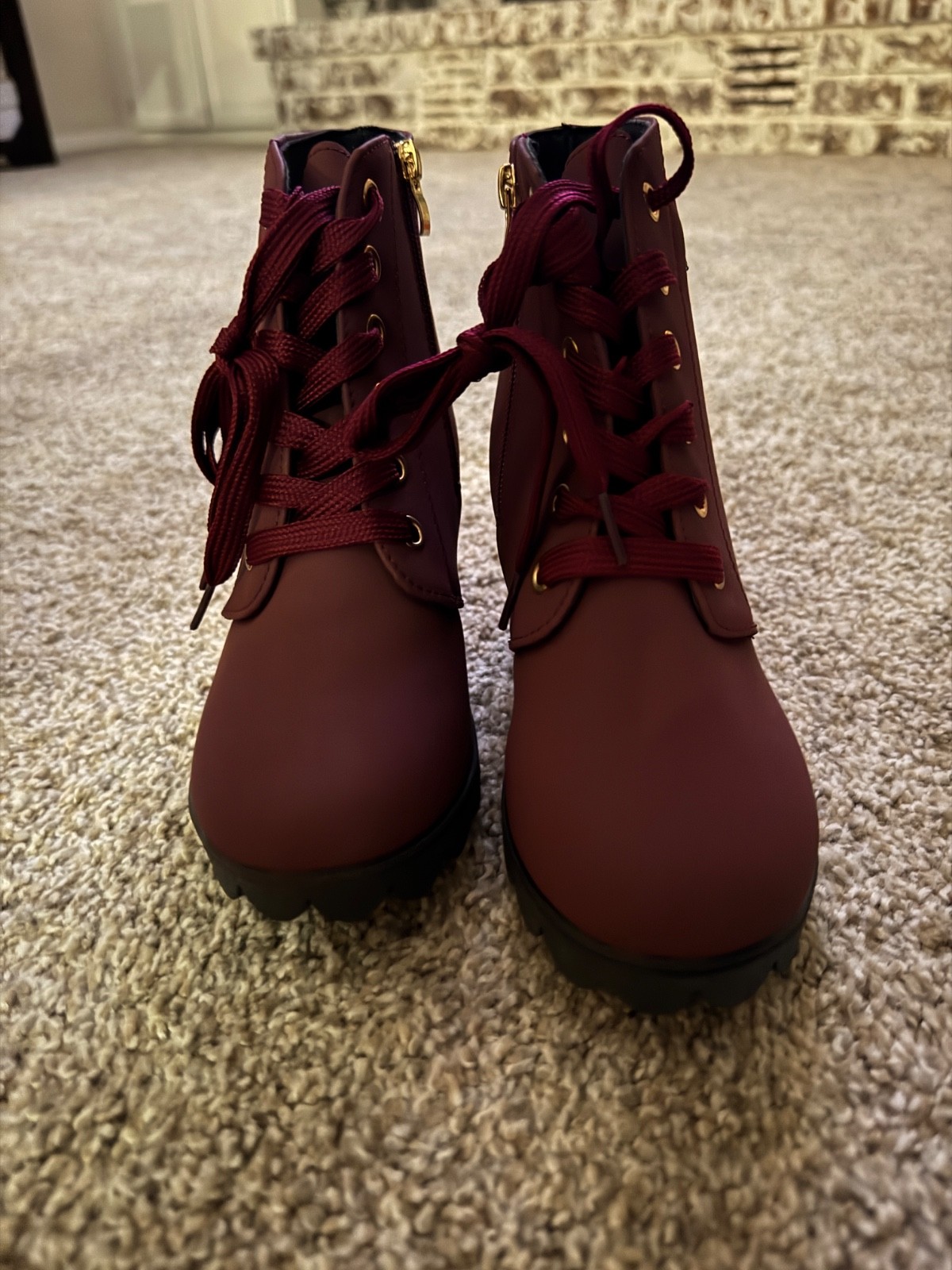 Womens Burgundy lace up/zip booties brand new womens size 6