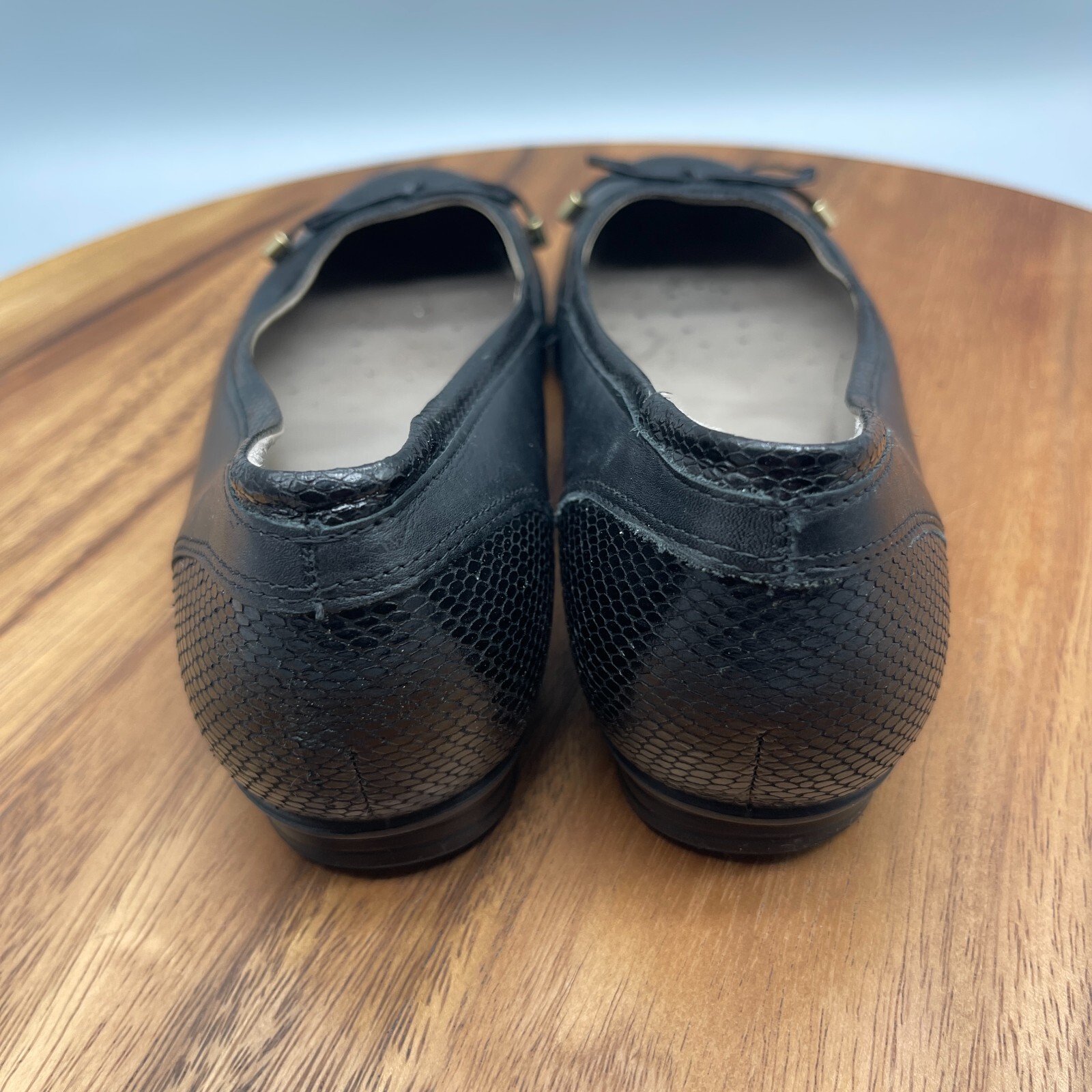 Ecco Touch Ballerina Flats Womens Size 7 / 38 Black Bow Comfort Loafers Shoes