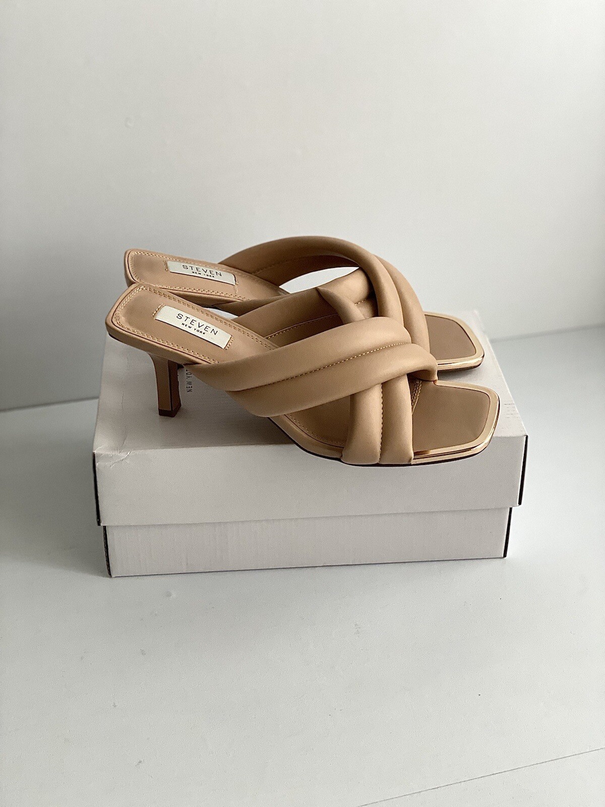 ✨New STEVEN NEW YORK Imara Faux Leather Squared Toe Sandals Nude Womens Size 9M