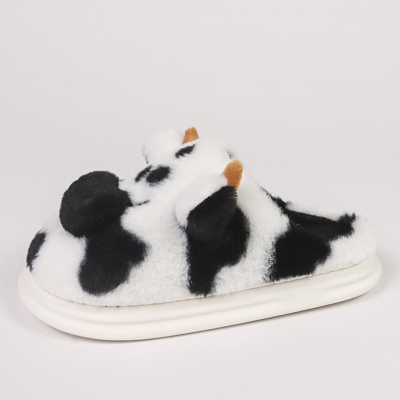 Home Cotton Warm Cow Slippers – Fashionable Thick Soled Indoor Anti-Slip Shoes