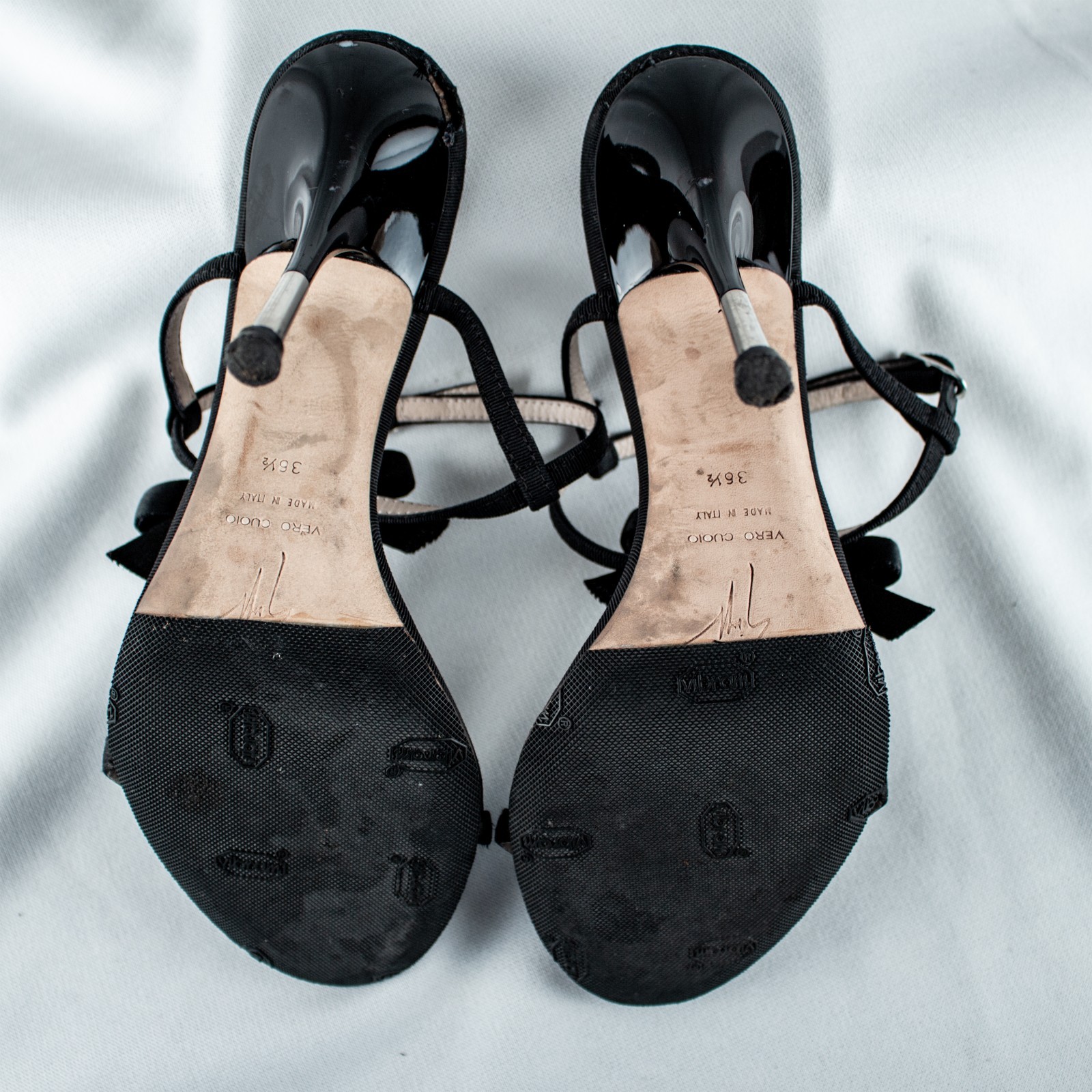 VERO CUOIO Vibram Black Silver Reflector Slingback Dress Shoes Size 7, Euro 36.5