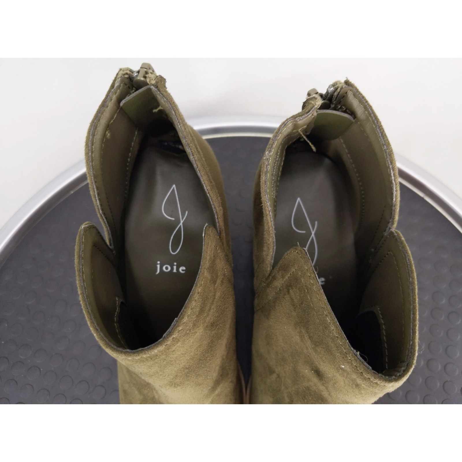 Joie Kayden Ankle Boots Womens 6.5 Olive Green Suede Textile Stacked Block Heel